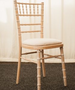 Limewashed chiavari chairs ivory seat pad